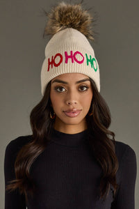 Thumbnail for Beige Ho Ho Ho Knit Pom Hat