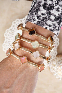 Thumbnail for Clover Stretchy Bangle Bracelet – White, Pink, Mint, Tortoise