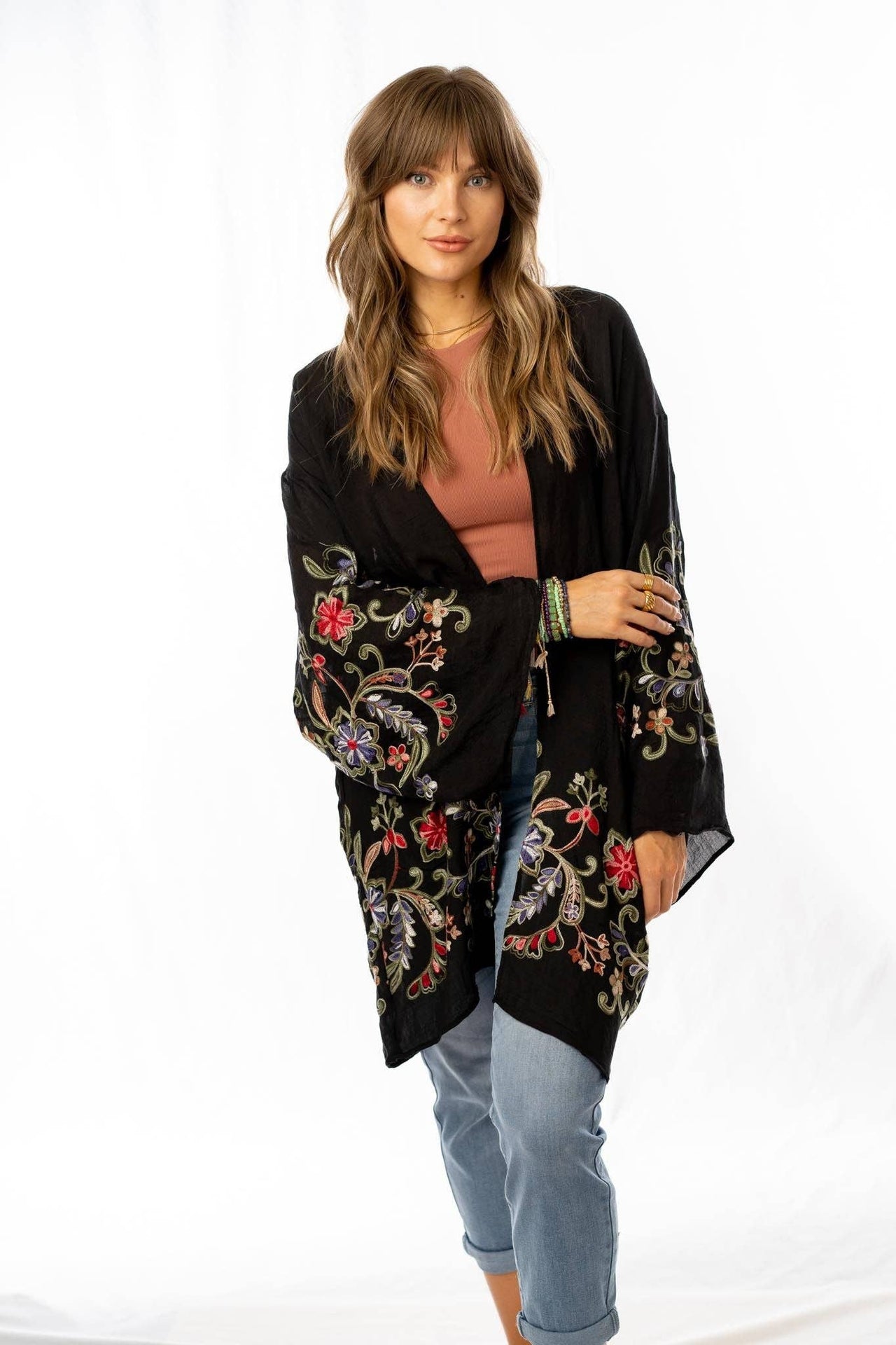 Fun In Florals Kimono - Black: OS