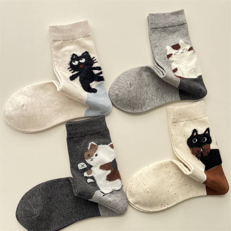 Adorable Cat Animal Pattern Casual Crew Socks