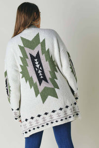 Thumbnail for PLUS FLEECE JACQUARD BUTTON OPENED CARDIGAN