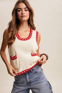 Thumbnail for Contrast Trim Sleeveless Knit Top