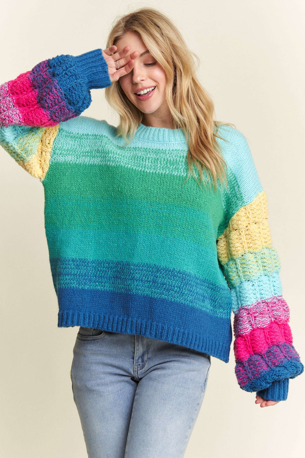 PUFF SLEEVE OMBRE SWEATER TOP