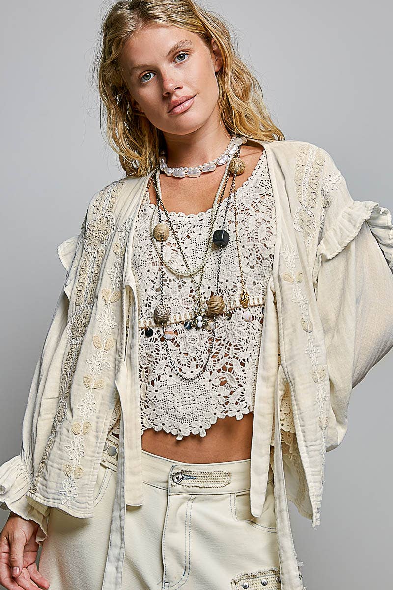 The Delphine Embroidered Gauze Top