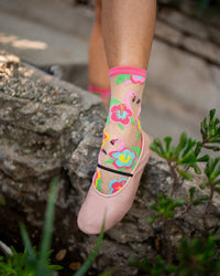 Thumbnail for Flamingo Floral Sheer Crew Sock