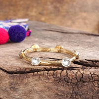 Thumbnail for Jeweled Golden Bangle - with Faceted glass oval colorful jewels