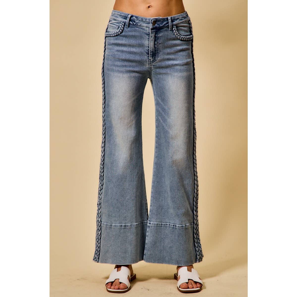 The Genevieve Jeans, Braided Side Wide Leg Denim
