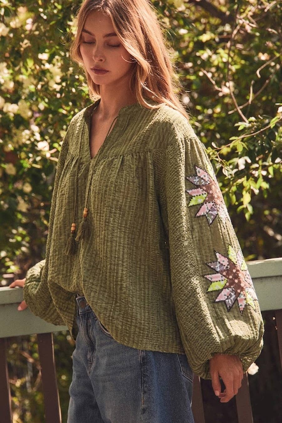 The Elowen Embroidered Peasant Top
