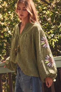 Thumbnail for The Elowen Embroidered Peasant Top