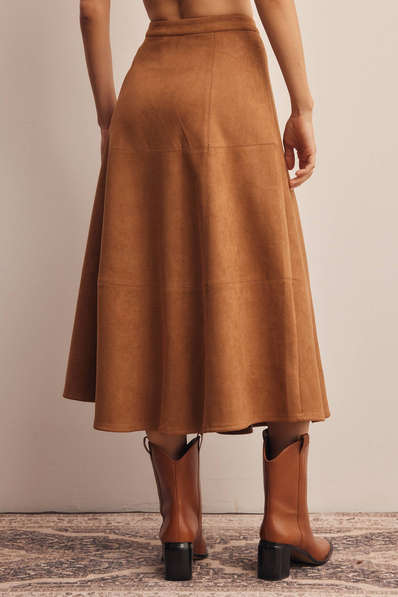 Stretched Suede A-Line Midi Skirt FSK0023