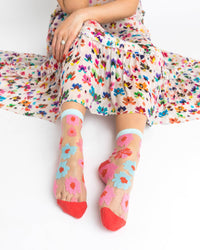 Thumbnail for Ribbon Roses Sheer Ankle Sock