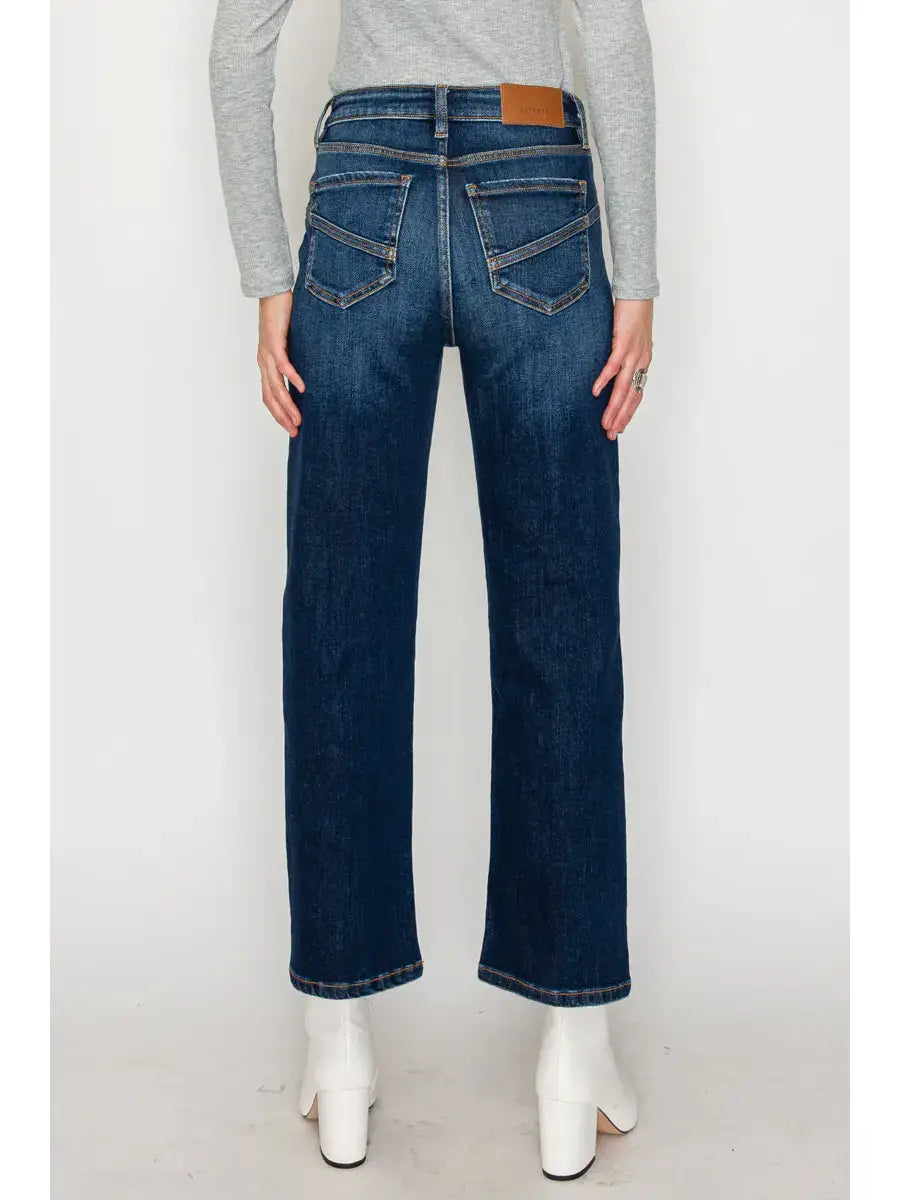 Curvy Artemis Tummy Control Straight Jeans | Dark Wash Western Denim | Styled Reverie