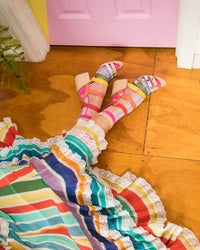 Thumbnail for Candy Stripe Ruffle Crew Sock