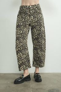 Thumbnail for Leopard Print Baggy Barrel Jeans with Wide-Leg Fit and Mid-Rise Waist