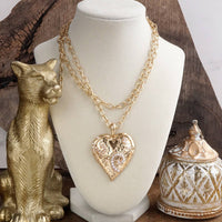 Thumbnail for Heartbound Muse – Long Heart Necklace in Gold & Pearls