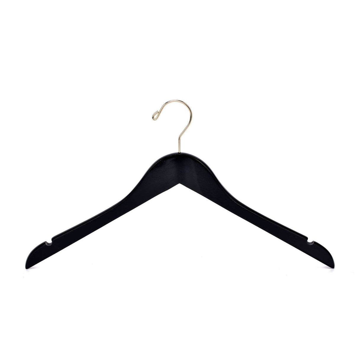 W071 Semi Curved Wooden Hangers - Black with Gold Hook - 80