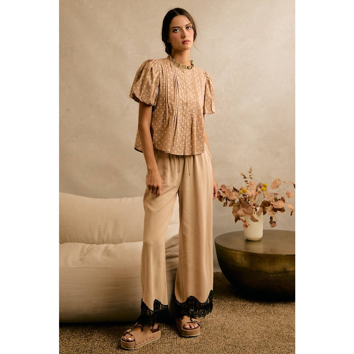 The Odette Lace Trim Linen Pants