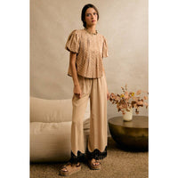 Thumbnail for LINEN BLEND LACE TRIM BANDING WAIST PANTS