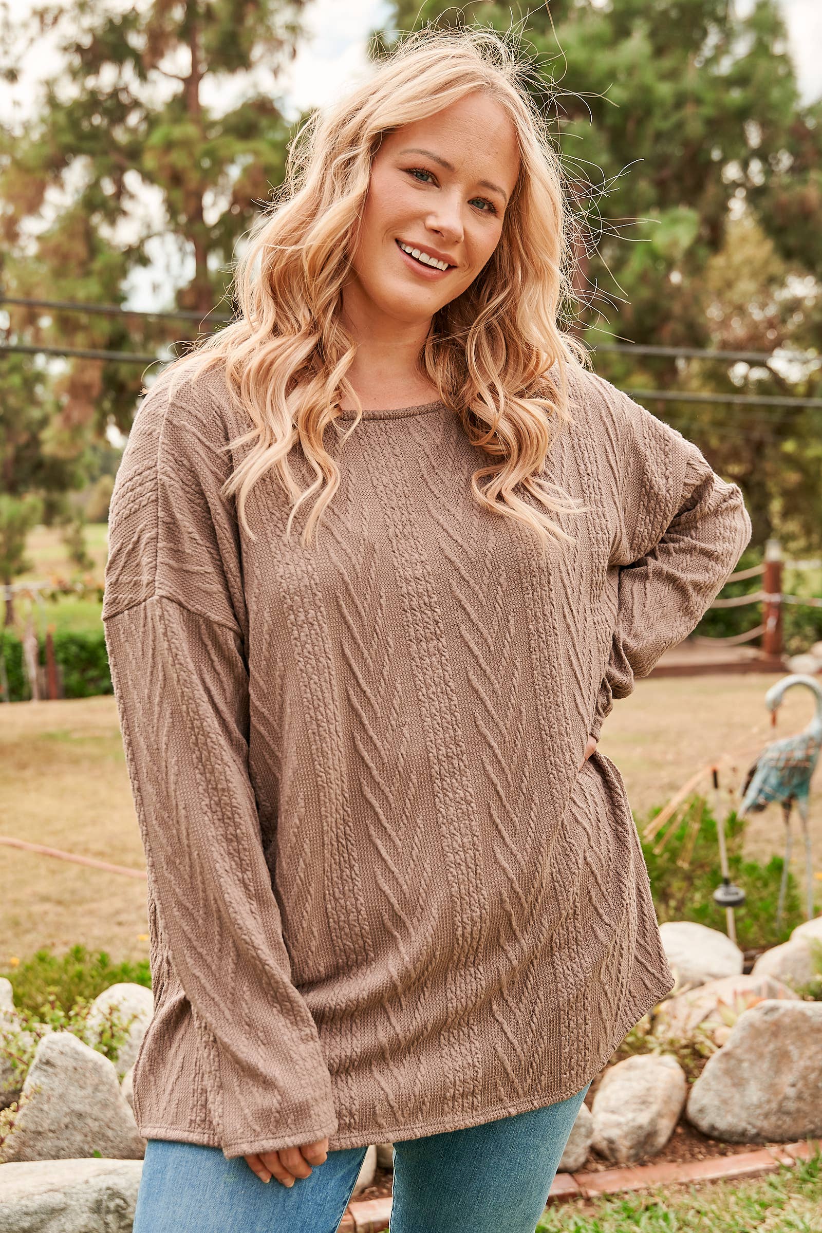 Plus size Oversized fit cable knit top-PLT4996