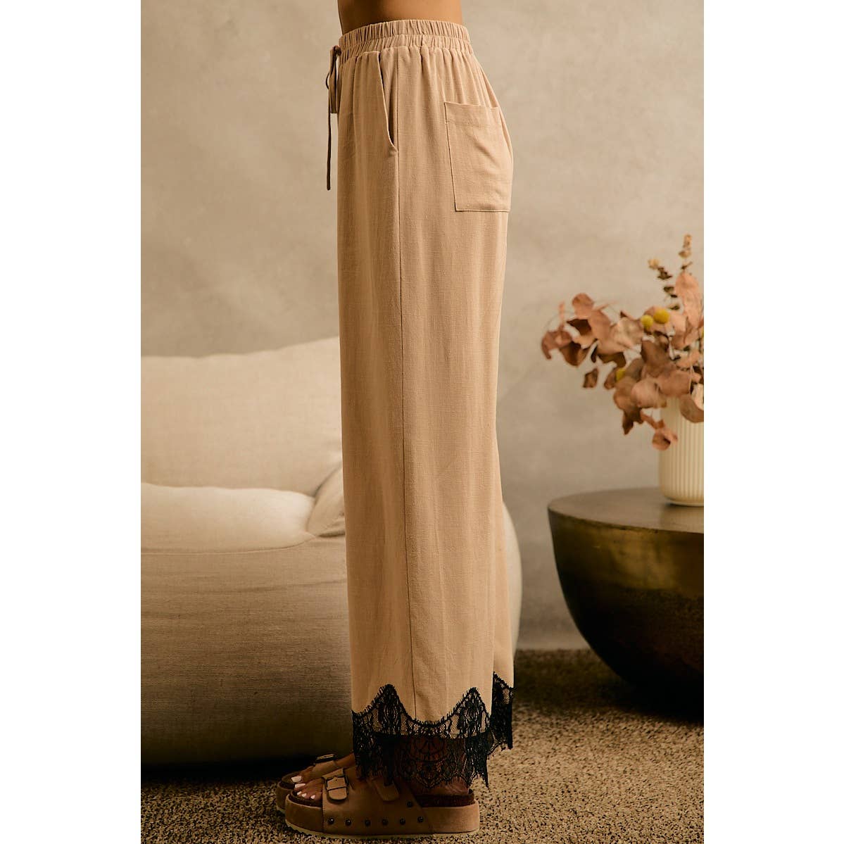 The Odette Lace Trim Linen Pants