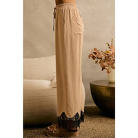 Thumbnail for LINEN BLEND LACE TRIM BANDING WAIST PANTS