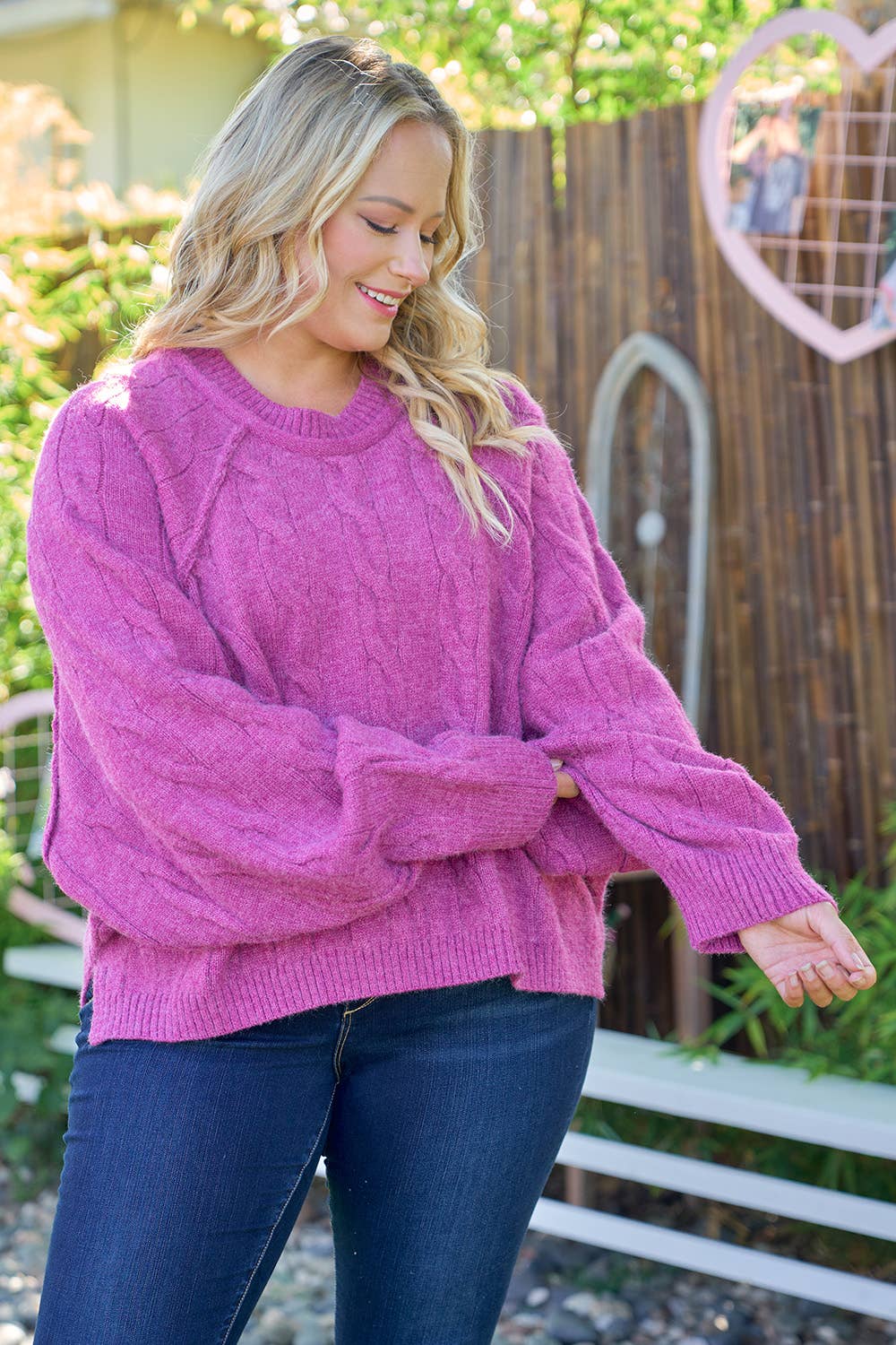 Plus raglan sleeve cable knit sweater