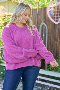 Thumbnail for Plus raglan sleeve cable knit sweater
