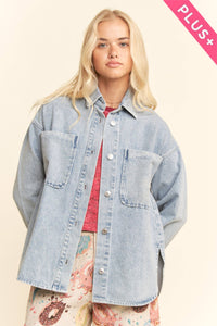 Thumbnail for PLUS OVERSIZED DENIM JACKET FRONT CHEST POCKETS