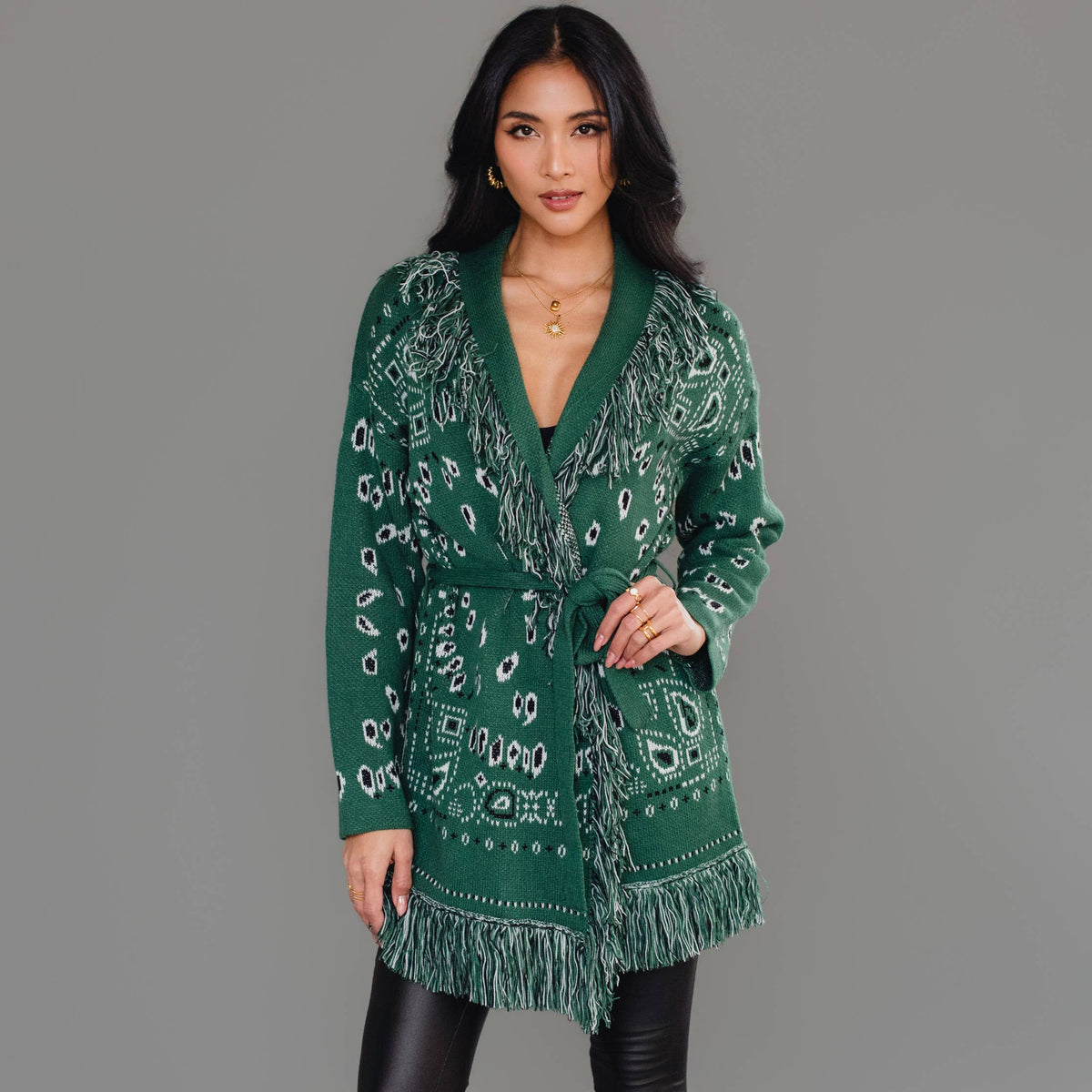 Green Bandana Fringe Cardigan