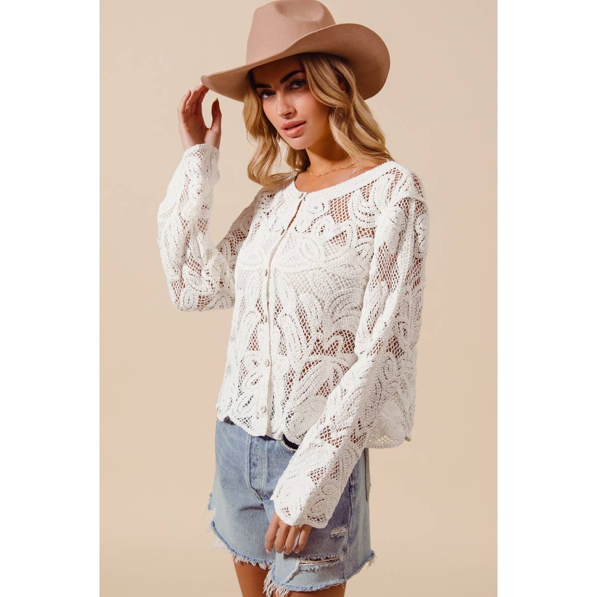 FLORAL PATTERN CROCHET LACE CARDIGAN TOP