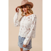 Thumbnail for FLORAL PATTERN CROCHET LACE CARDIGAN TOP
