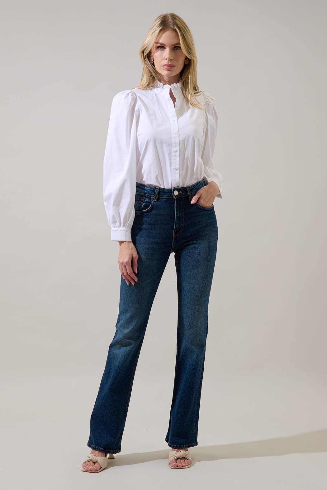 Doris Button Down Shirt | White Cotton Ruffle Collar Blouse