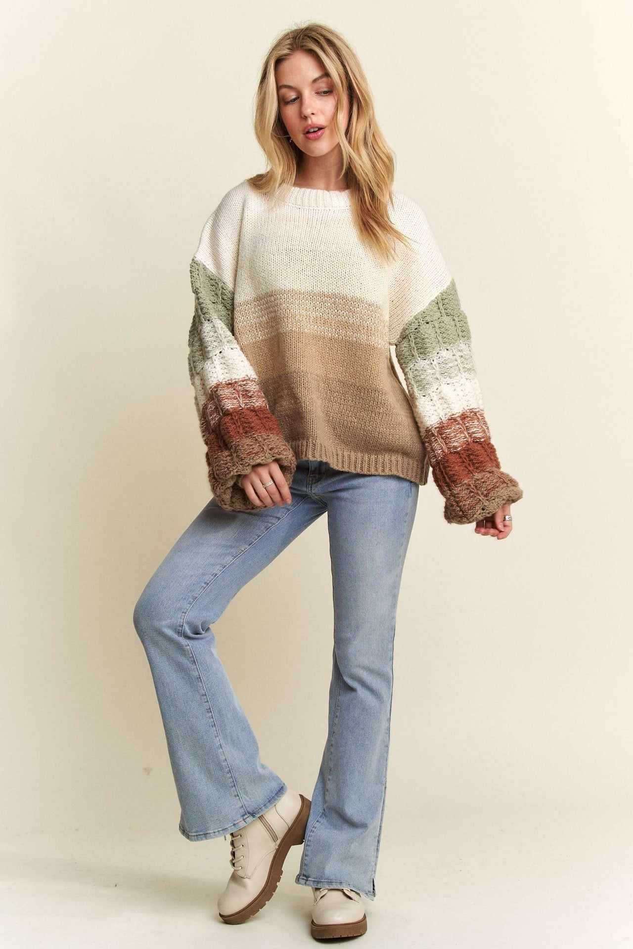 PUFF SLEEVE OMBRE SWEATER TOP