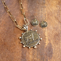 Thumbnail for Equestrian Western Horse Coin Statement Necklace Set – Worn Silver Tone