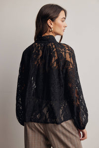 Thumbnail for Sheer Lace Tie Neck Blouse FT0059