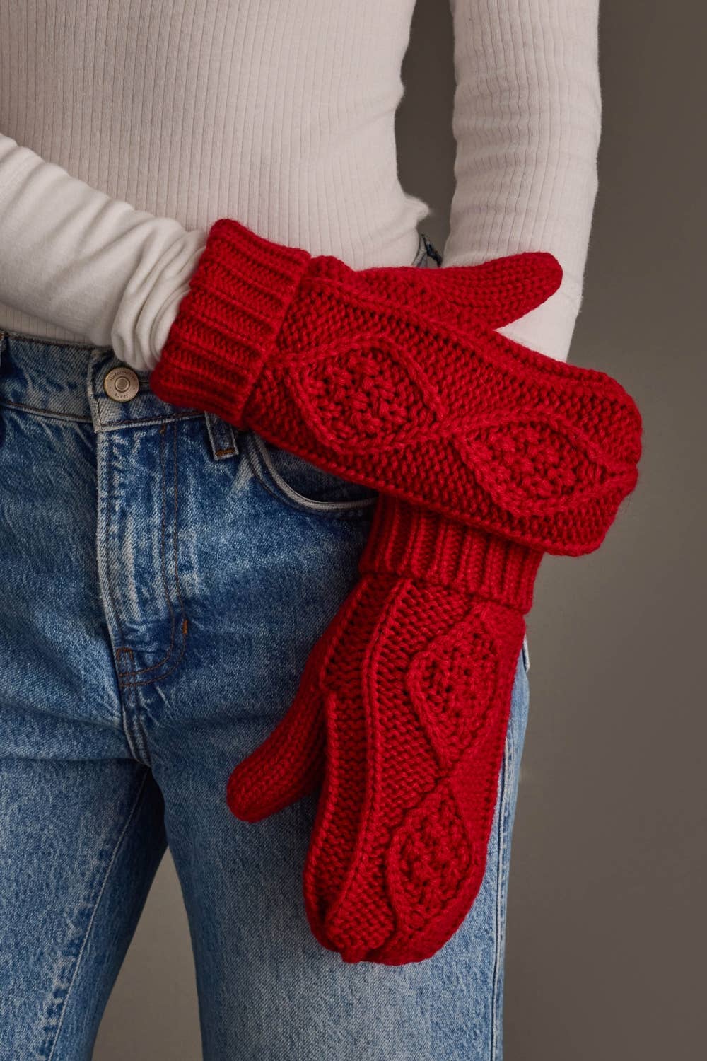 Red Cable Knit Mittens