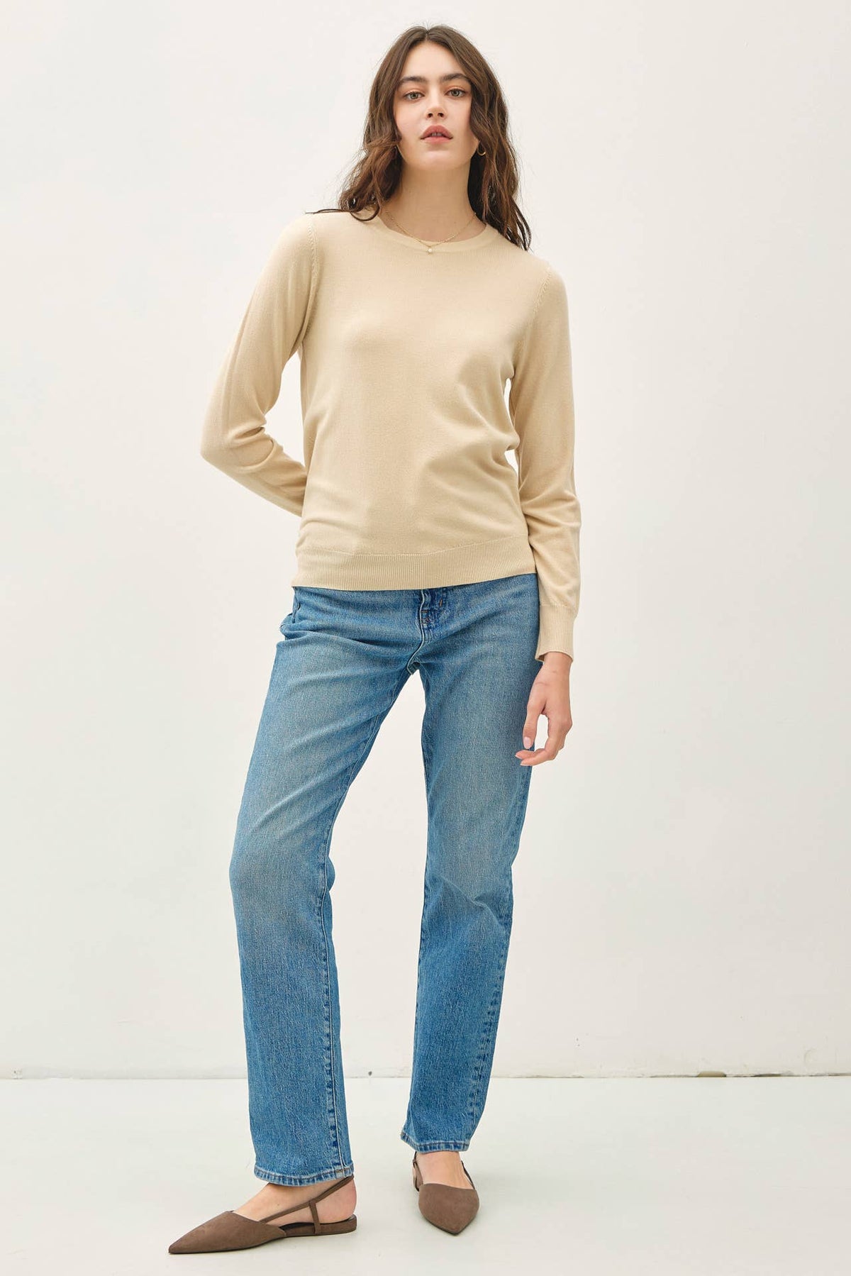 NEW COLOR-VISCOSE CREW NECK SOFT KNIT SWEATER