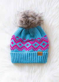 Thumbnail for Blue & Speckled Patterned Pom Hat
