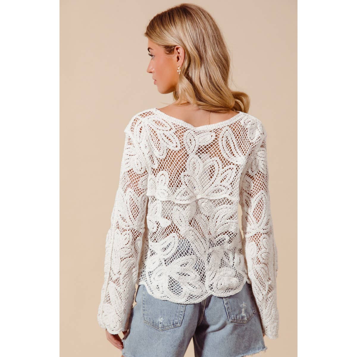 FLORAL PATTERN CROCHET LACE CARDIGAN TOP