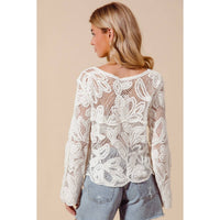 Thumbnail for FLORAL PATTERN CROCHET LACE CARDIGAN TOP