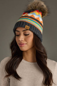 Thumbnail for Black & Colorful Patterned Pom Hat