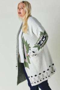 Thumbnail for PLUS FLEECE JACQUARD BUTTON OPENED CARDIGAN
