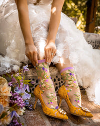 Thumbnail for Heart Floral Sheer Crew Sock