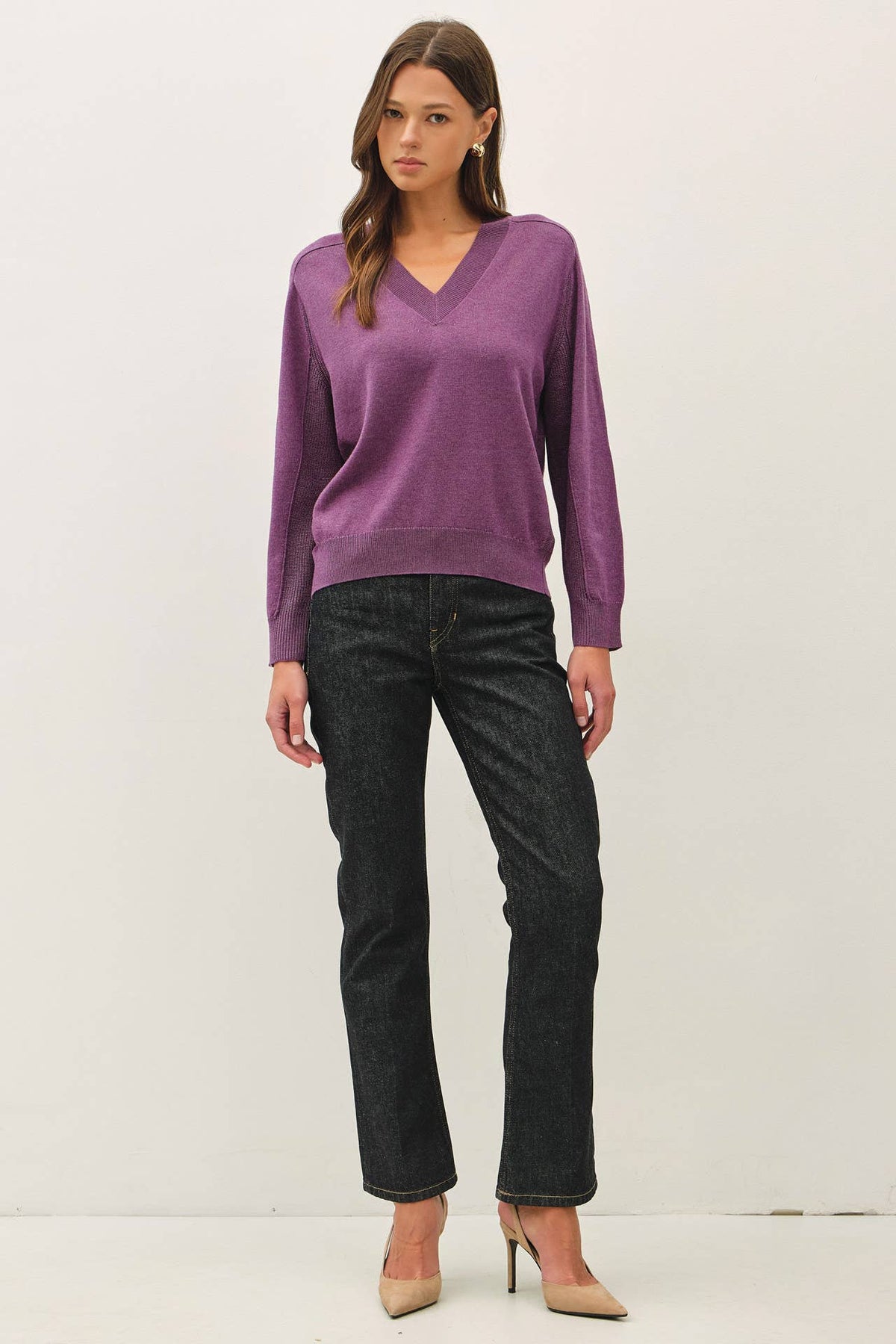 WOOL BLENDED V-NECK LOOSE FIT SWEATER