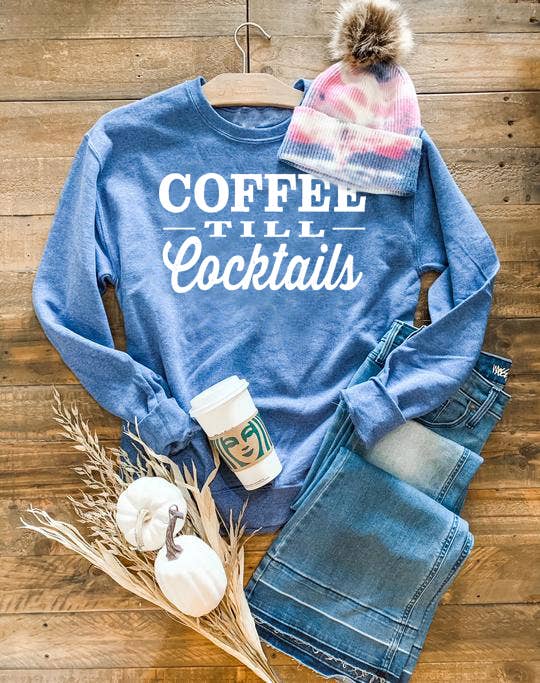 COFFEE TILL COCKTAILS SWEATSHIRT: BLUE Plus Size