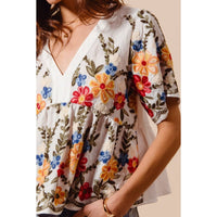 Thumbnail for FLORAL EMBROIDERED BABY DOLL BLOUSE TOP