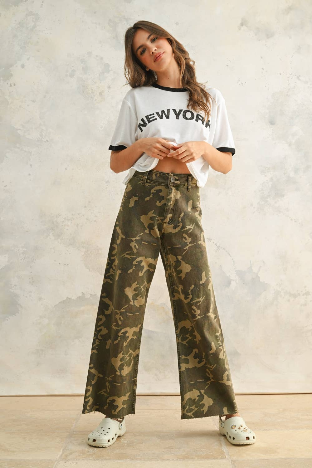 CAMOUFLAGE PRINT STRETCH PANTS