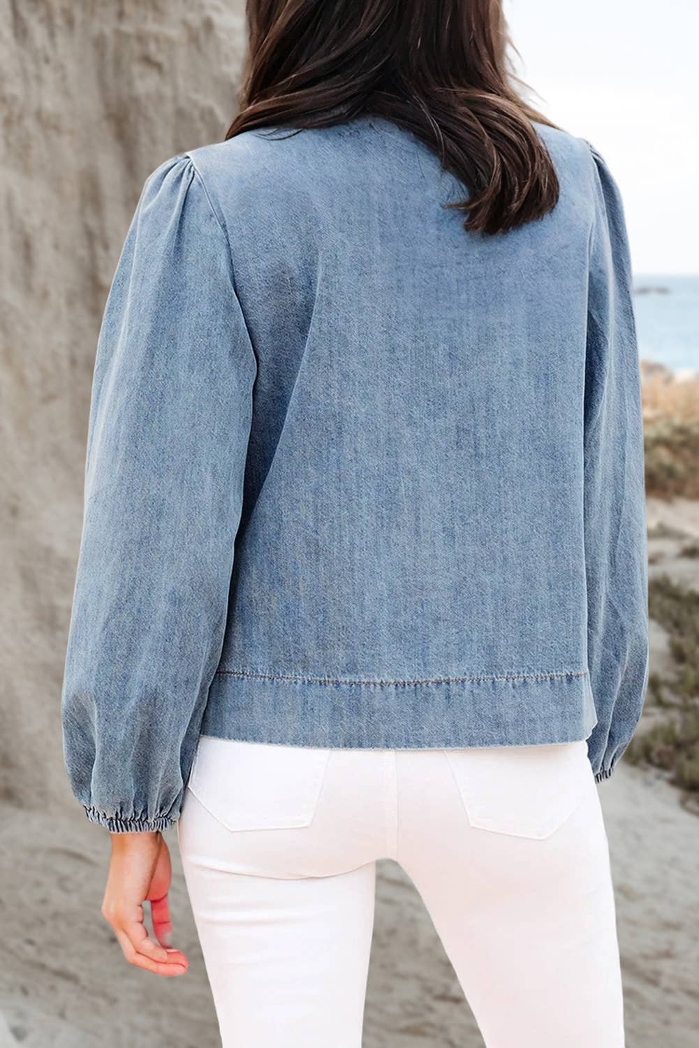 Denim Tie-Front V-Neck Blouse | Casual Light Wash Top