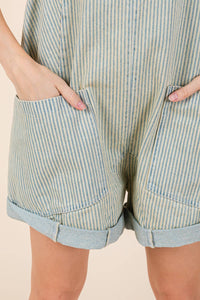 Thumbnail for Plus Stripe Denim Shortalls/Romper