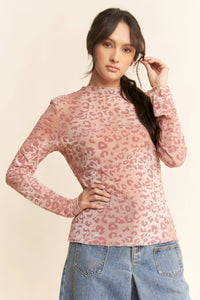 Thumbnail for Women’s pink leopard print long sleeve mesh top